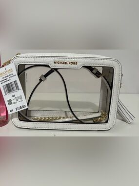 Michael Kors Croc-Embossed Clear Crossbody in Off-White with Gold Hardware
